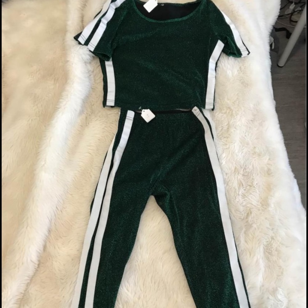 Crop top and Emerald green (sparkle) leggings set